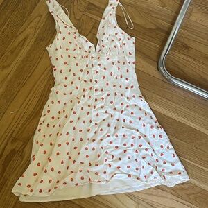 White Dress with Red Strawberry Print